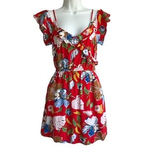 Candie's Floral Ruffle Cold Shoulder Mini Dress